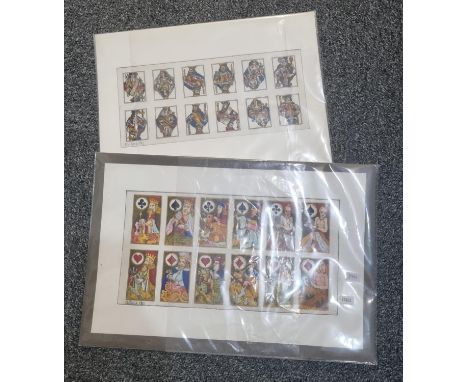 Carl Gerich (Mid 20th century), hand coloured artwork for playing cards, two uncut sheets, signed and dated by the artist. Ha