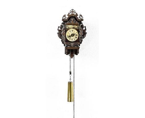 Antique Frisian chair clock with alarm clock. Small model. Circa 1880. Dimensions: 38 cm. In good condition.