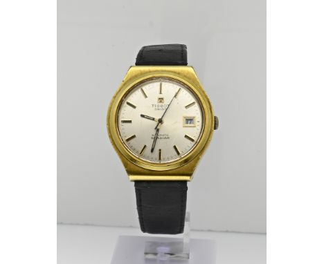 Double Tissot watch with a round case, automatic, seastar, a silver-colored dial with date indication. Ã¸ 37 mm. With leather