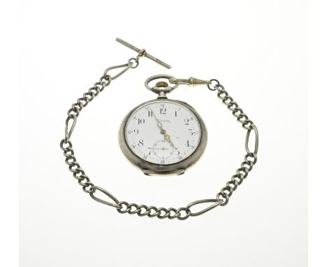 Silver pocket watch, 800/000, Swiss, Zenith. Grand Prix Paris 1900. With a white enamel dial with a decentralized second hand