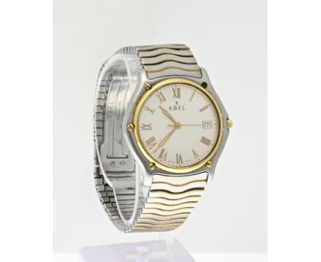 Ebel Classic wave watch, unisex, steel with gold, with a cream-colored dial with gold-colored indexes and a date indication. 
