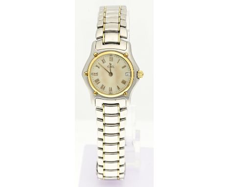Women's watch, Ebel 1911, steel, partly with gold, with a mother-of-pearl dial with gold-colored indexes and date indication.
