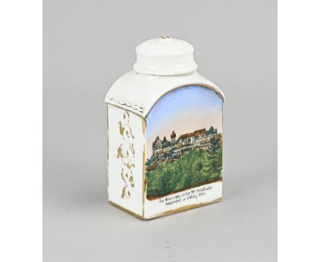 Antique German porcelain tea caddy. Sangerfest Coburg 1886. Dimensions: H 11cm. In good condition.