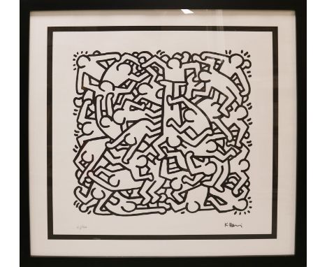 Keith Herring. Emphasis. No. 63/200. Many figures intertwined. Lithograph on paper. Dimensions: H 87 x W 87 cm. In good condi