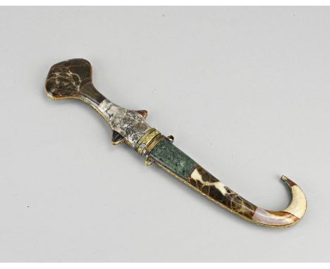 Moroccan dagger, glued with various types of natural stone + brass. 20th century. Dimensions: L 24.5 cm. In good condition.