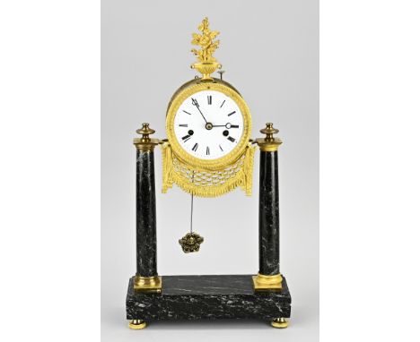 19th Century black marble Louis Seize mantel clock with string pendulum. To be used for parts. Wedding timepiece + clock case