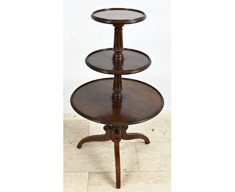 English etagÃ¨re table made of mahogany wood. Round model. Period furniture. 20th century. Dimensions: H 100 x Ã˜ 56 cm. In g