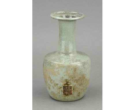 Chinese porcelain celadon vase with crackle glaze + stamp on the side. Dimensions: H 20.5 cm. In good condition.