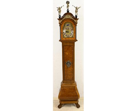 Westminster burl walnut Warmink longcase clock. Amsterdam model. Quarter strike + moon phase + second hand. Dimensions: 206 c