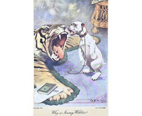 George Ernest Studdy. 1878 - 1948. Dog with tiger skin. Copyright No. 2. Published by Odhams Ltd. Long Acre London. Color lit