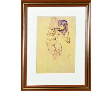 Lithograph by Egon Schiele naked lady lying down. 23x34 cm, completely reframed. Cond G.