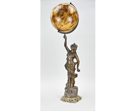 Antique composition metal figure with globe. France. Signed A. Ruch. Circa 1900. Dimensions: H 77 cm. In good condition.