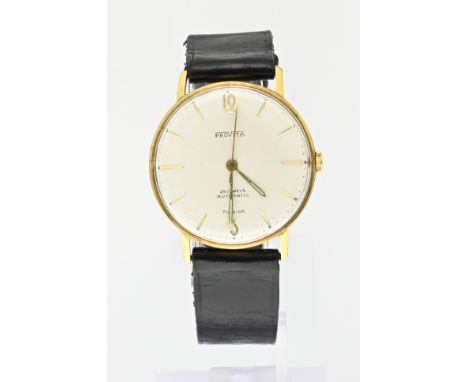 Provita automatic, foreign, watch, double, round model with a cream-colored dial. The watch has a black leather strap. Ã¸ cas