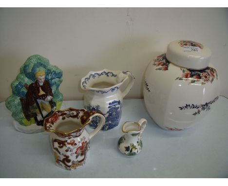 Selection of mostly Masons ceramics including large ginger jar, ceramic door stop, various jugs etc