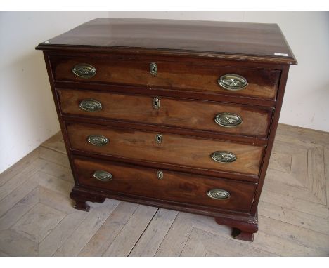 19th C mahogany chest of four drawers on raised shaped bracket supports (89cm x 51cm x 84cm)