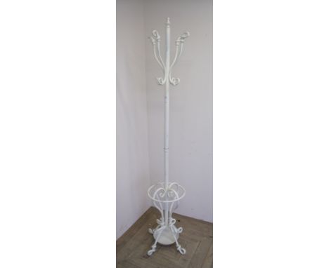 Cream painted metal hat, coat and stick stand