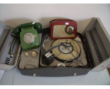 Ultra Stereophonic portable record player, a Dansette Transistor Radio and a vintage telephone (3) 