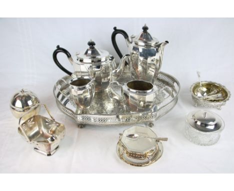 A quanity of silver plate, including a tea service and eight spoons