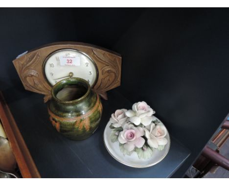 A vintage carved mantle clock etc