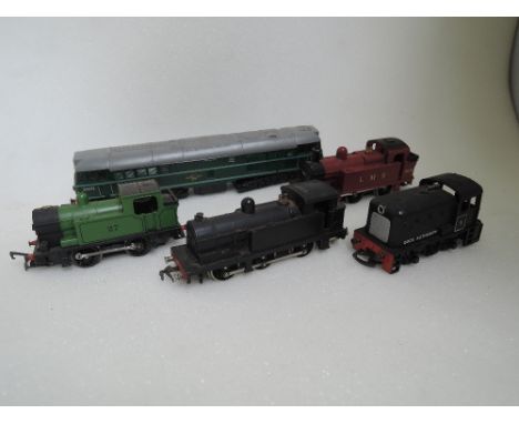 Four Hornby OO gauge 0-6-0 and 0-4-0 tank engine and a similar diesel locomotive
