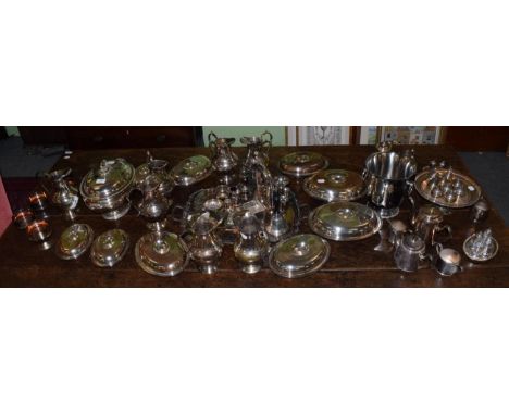 A good selection of silver-plated hollow ware and table ware including a twin-handled soup tureen and cover, ten entrée dishe