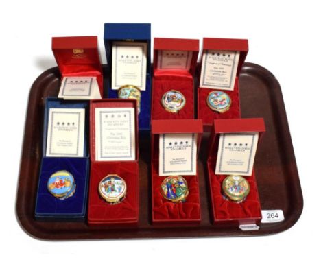 Seven Halcyon Days Christmas enamel boxes, 1993 to 1999 inclusive, boxed; together with another (8)