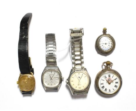 A 9 carat gold cushion shaped wristwatch, signed Rotary; a stainless steel autoquartz Tissot wristwatch; a stainless steel Ci