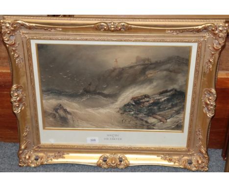 Manner of Henry Barlow Carter, Whitby, watercolour, 31cm by 45cm  Significantly stained paper with small to large sized foxin