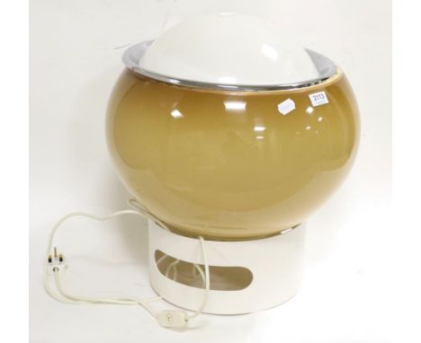 A 1970s Amber Coloured Perspex Table Lamp, of globular form with chrome rim, 47cm diameter