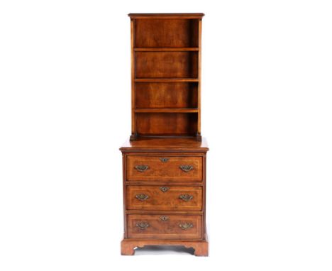 A Burr Walnut and Feather-Banded Audio Cabinet/Bookcase, modern, in 17th century style, the bookcase with three fixed shelves