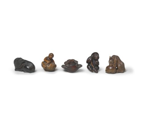FIVE WOOD ANIMAL NETSUKEEdo period (1615-1868) to Meiji era (1868-1912), 19th centuryAll unsigned unless otherwise stated; th