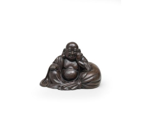 A WOOD OKIMONO (TABLE ORNAMENT) OF HOTEIBy Kano Tessai (1845-1925), Taisho era (1912-1926), early 20th centuryHotei seated, a