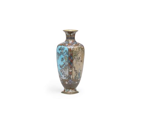 OTA TOSHIRO (1869-1940)A Cloisonné-Enamel Four-Sided Vase Meiji era (1868-1912), early 20th centuryThe faceted vase with an e