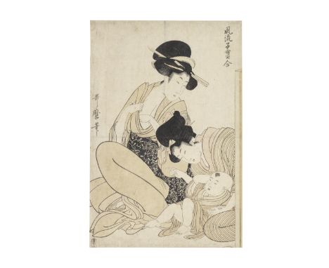 KITAGAWA UTAMARO (1753-1806)Edo period (1615-1868),  circa 1802-1803Two oban tate-e bijinga prints: the first of cherry bloss