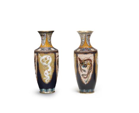 A PAIR OF CLOISONNÉ-ENAMEL BALUSTER VASESMeiji (1868-1912) or Taisho (1912-1926) era, early 20th centuryEach vase in the styl