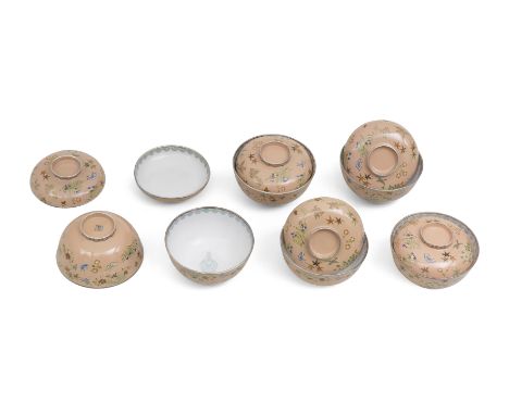 HAYASHI TANIGORO OF NAGOYASix Matching Cloisonné-Enamel Chawan (Tea Bowls) and Covers Meiji (1868-1912) or Taisho (1912-1926)