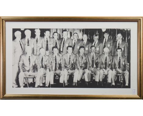 AUTOGRAPHED BLACK AND WHITE PHOTO OF THE 'LISBON LIONS'circa 1980s, bearing signatures from many of the original squad includ