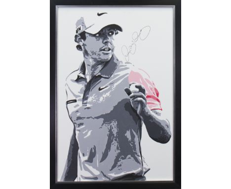 * GEORGE 'GEO' THOMSON'THE WORLD'S FINEST'acrylic on canvas of Rory McIlroy90cm x 60cmSigned by both artist and player, frame