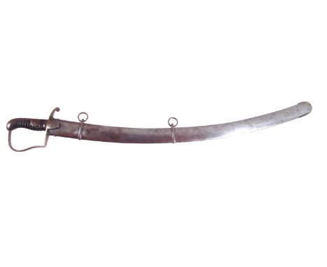 1796 pattern light cavalry sabre and scabbard, with leather bound grip. 97cm overall