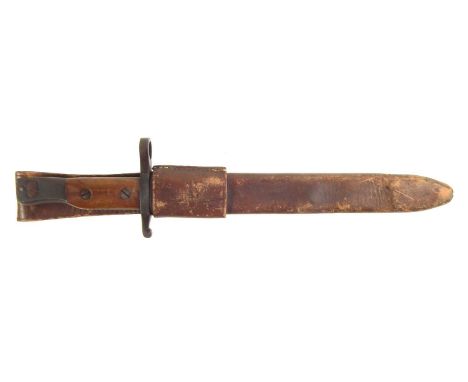 Ross Rifle Co. 1907 patent bayonet and scabbard with frog, the bayonet marked 07/1913 the scabbard 1914 MkI.41cm overall