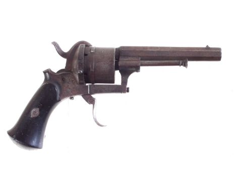 Belgian Pinfire 9mm Revolver, six shot cylinder, 2 3/4 inch barrel, the grip stamped with number 7214.No licence required to 