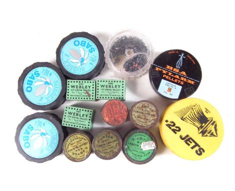 Four F. Joyce percussion cap tins, complete with contents, an empty Eley tin also a selection of vintage airgun ammunition to