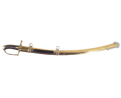 Modern replica French Hussars sabre, with brass and leather mounts and scabbard.104cm long 