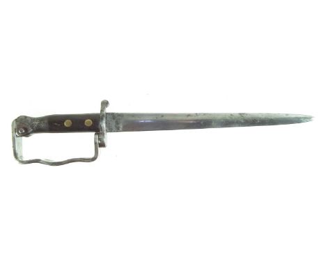 WWI fighting knife, converted from a Pattern 1888 bayonet, stamped Wilkinson 3,1,97, with double edged 29cm blade.42cm overal
