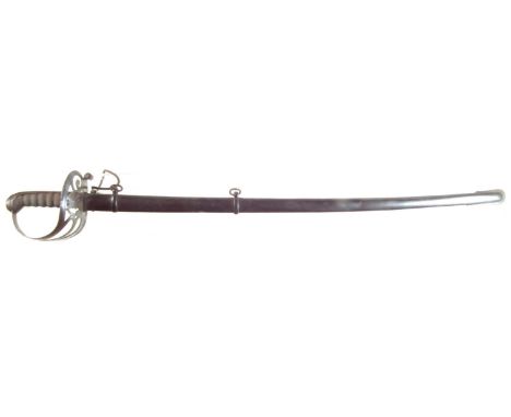 Victorian 1822 Rifle officers sword and scabbard, with etched blade and fish skin grip. 99cm overall length.