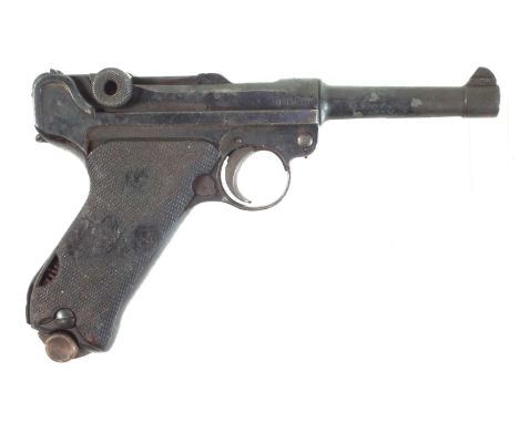 Deactivated Luger P08 9mm semi-automatic pistol, with 3 inch barrel, serial number 7501, manufactured by DWM in 1917, regimen