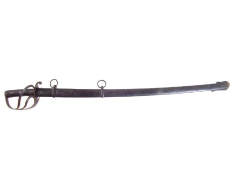 16th Queens Lancer's 1853 pattern Cavalry sabre and scabbard, the guard engraved '16 Q L 120', as well as makers, mark F.W.V.