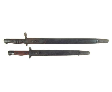 P17 bayonet and scabbard, by Remington, stamped 1913 6 17, also an Indian MkII bayonet and scabbard.The P17 bayonet measures 