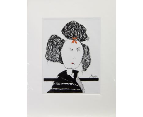 * PAT DOUTHWAITE (SCOTTISH 1939 - 2002) JAPANESE LADY WITH LOCUST lithograph on paper, edition of 10 51cm x 38cm Mounted and 