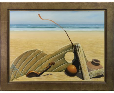 * GORDON K MITCHELL RSA RSW RGI (SCOTTISH b 1952), CASTAWAY oil on canvas, signed; inscribed on artist label verso 73cm x 98c